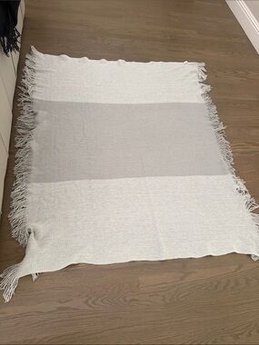 Mark & Graham Soft Knit Throw in Light Gray & Cream Fringe